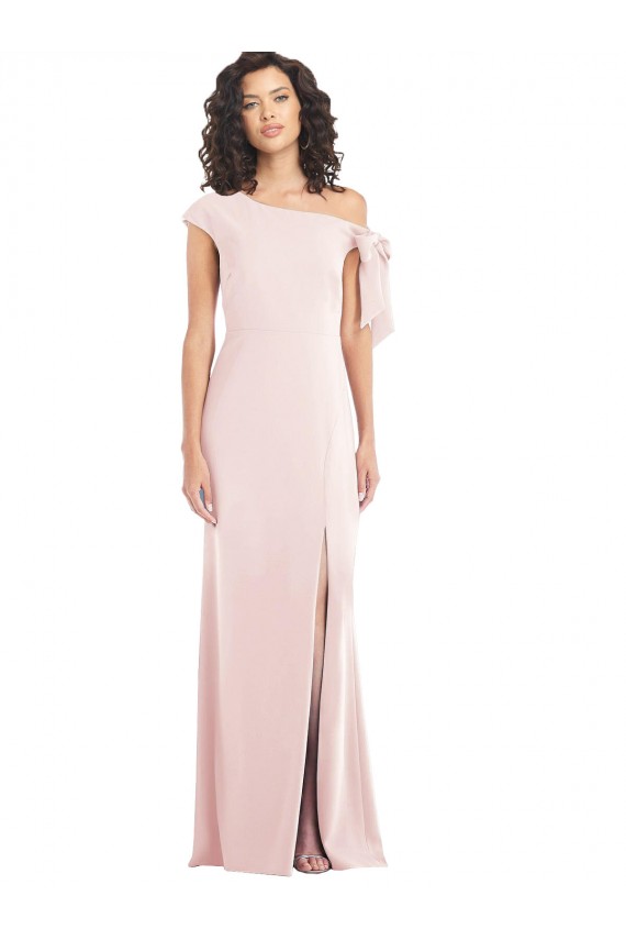 Off the Shoulder Tie Detail Trumpet Crepe Prom Dress with Front Slit for Sale