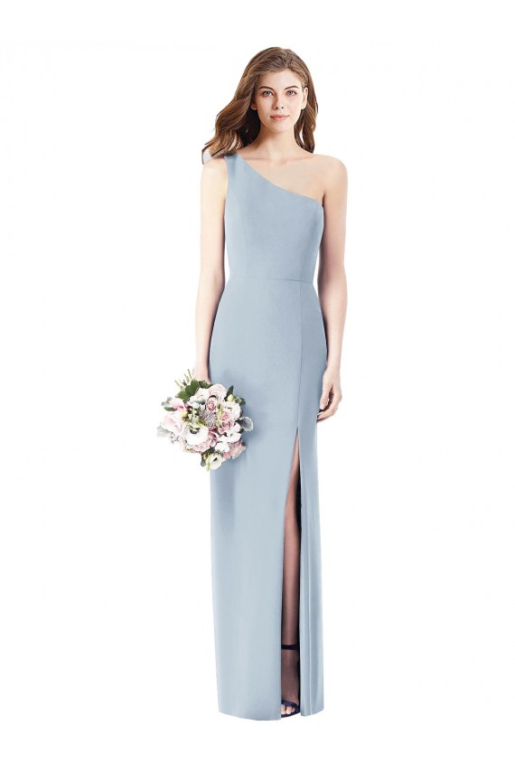 One Shoulder Crepe Trumpet Prom Dress with Front Slit for Sale
