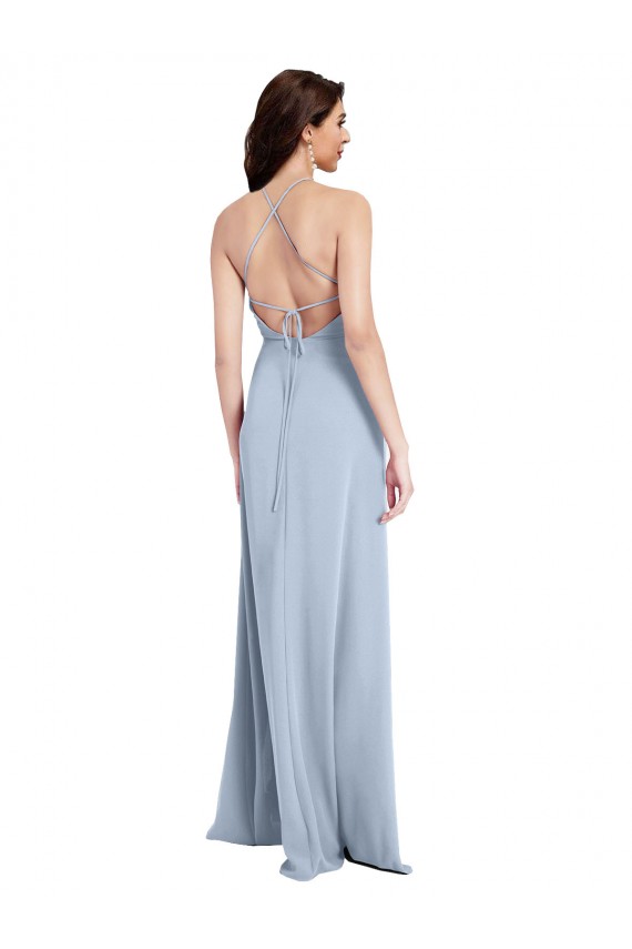 Fit and Flare High Neck Crepe Prom Dress with Side Slit for Sale
