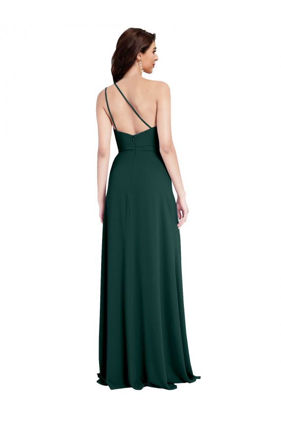 A-Line Slim One Shoulder Crepe Prom Dress with Asymmetrical Straps and Side Slit for Sale