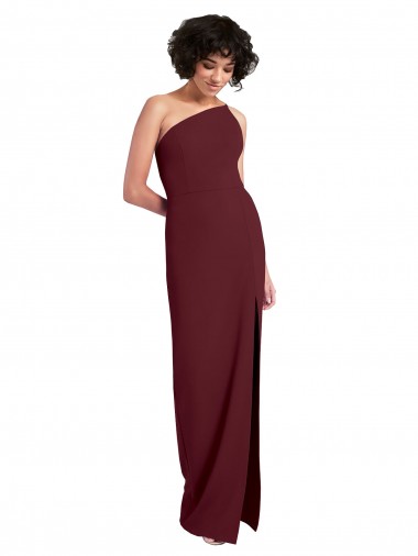 Sleek One Shoulder Long Crepe Prom Dress with Daring Slit for Sale