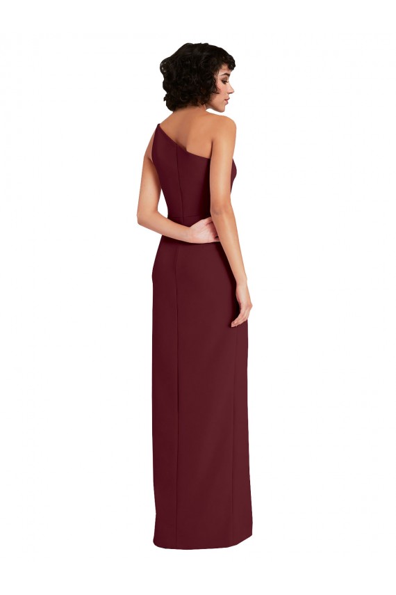 Sleek One Shoulder Long Crepe Prom Dress with Daring Slit for Sale