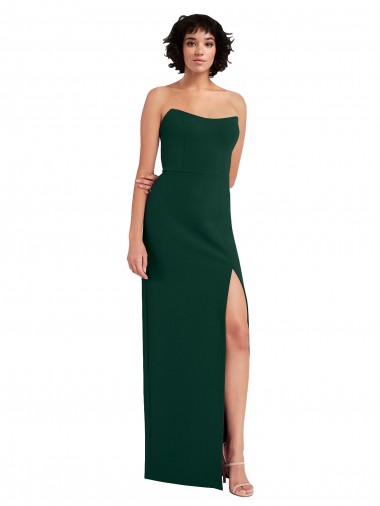 Scooped Strapless Neckline Crepe Prom Dress with Side Slit for Sale