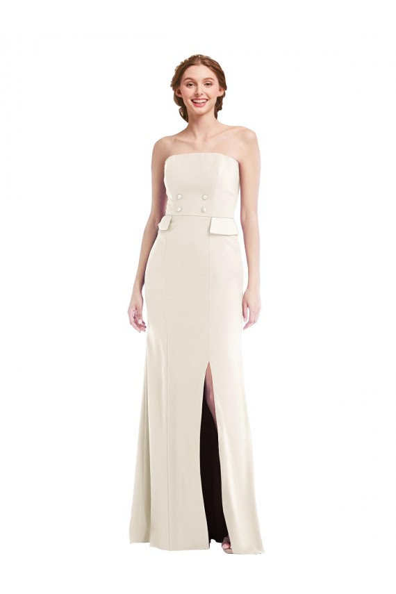 Long Strapless Tuxedo Maxi Prom Dress with Front Slit & Pockets for Sale