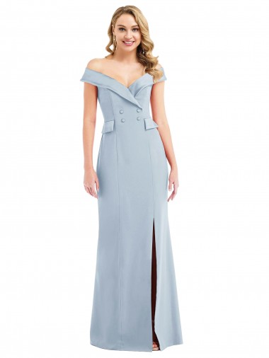 Off the Shoulder Tuxedo Maxi Prom Dress with Front Slit for Sale