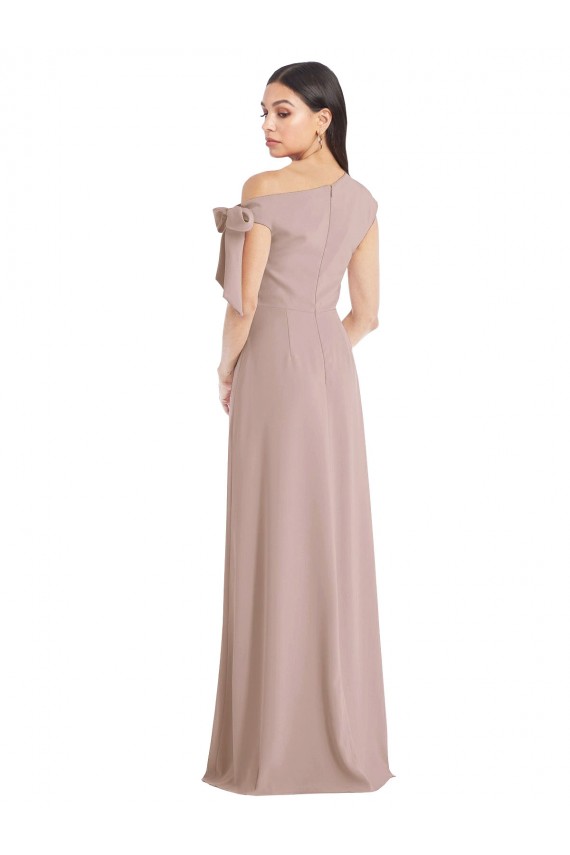 Off the Shoulder Tie Detail Maxi Crepe Prom Dress with Front Slit for Sale