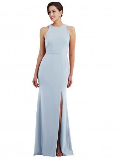 Cutout Open Back Halter Maxi Crepe Prom Dress with Scarf Tie for Sale
