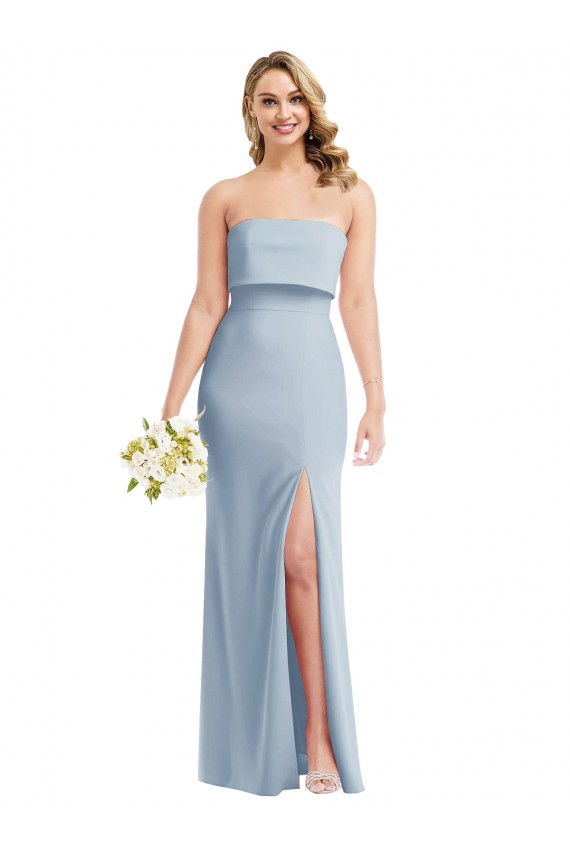 Strapless Overlay Bodice Crepe Maxi Prom Dress with Front Slit for Sale