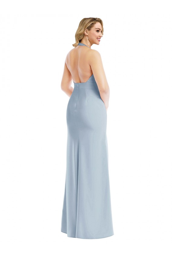 Plunge Neck Halter Backless Trumpet Prom Dress with Front Slit for Sale