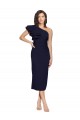 Ruched Midi Length Short Crepe Cocktail Prom Dress / Homecoming Dress with Shoulder Ruffles for Sale
