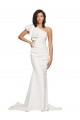 Ruched Long Sweep Train Crepe Prom Dress with Shoulder Ruffles for Sale