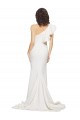Ruched Long Sweep Train Crepe Prom Dress with Shoulder Ruffles for Sale