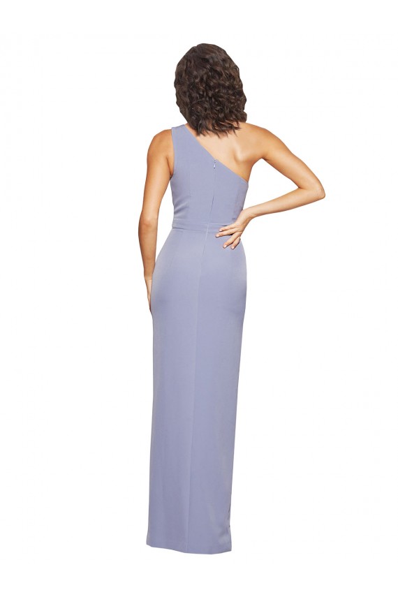 Floor Length One Shoulder Crepe Prom Dress with Pencil Skirt and Side Split for Sale