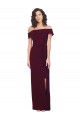 Fitted Full Length Off the Shoulder Crepe Prom Dress with Side Split and Waist Tie for Sale