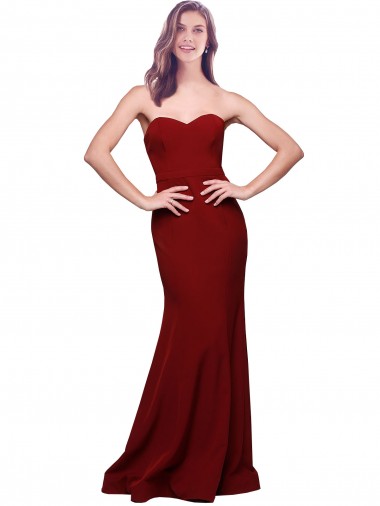 Long Full Length Sweetheart Slim Crepe Prom Dress with Strapless Bodice for Sale