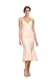 Midi Length V-Neckline Crepe Cocktail Prom Dress / Homecoming Dress with Thin Straps and Fulted Skirt for Sale