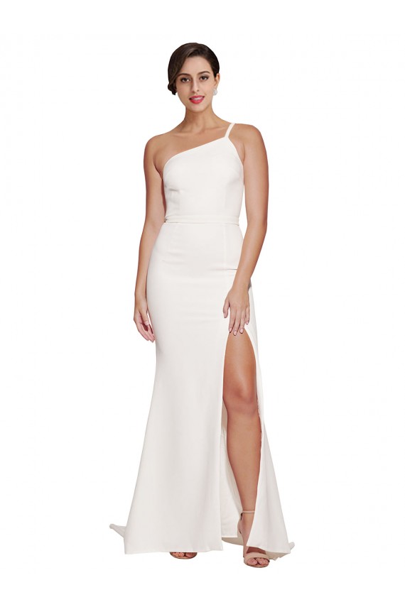 Long Sweep Train Crepe Prom Dress with Side Split and One Strap for Sale