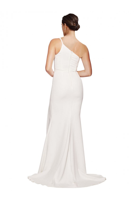 Long Sweep Train Crepe Prom Dress with Side Split and One Strap for Sale