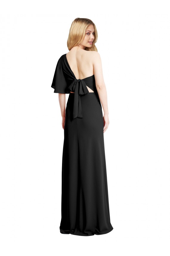 Pleated One Shoulder Flutter Sleeves Slim Crepe Prom Dress for Sale