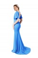Short Sleeves Long V-Neck Crepe Prom Dress with V-Back for Sale