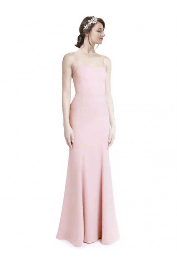 Square Neck Criss Cross Open Back Slim Crepe Prom Dress with Spaghetti Straps for Sale