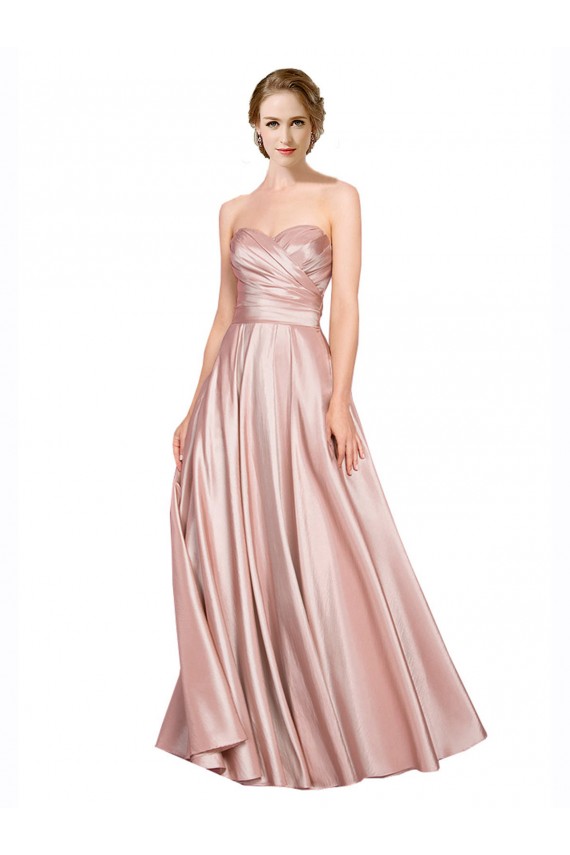 Long Plated Strapless Sweetheat Stretch Satin Prom Dress for Sale