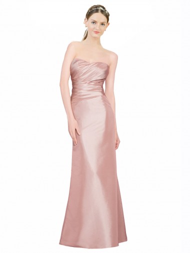 Long Strapless Stretch Satin Prom Dress with Pleats and Low Back for Sale