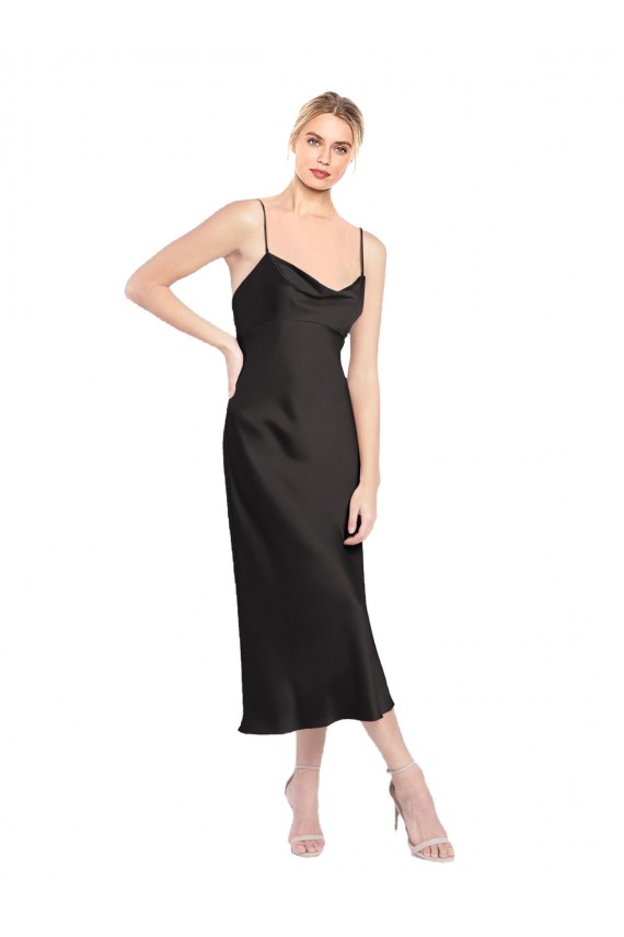 Cowl Neck Midi Length Short Stretch Satin Slip Cocktail Prom Dress / Homecoming Dress for Sale