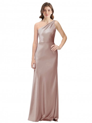 One Shoulder Black-Tie Floor Length Long Stretch Satin Prom Dress for Sale