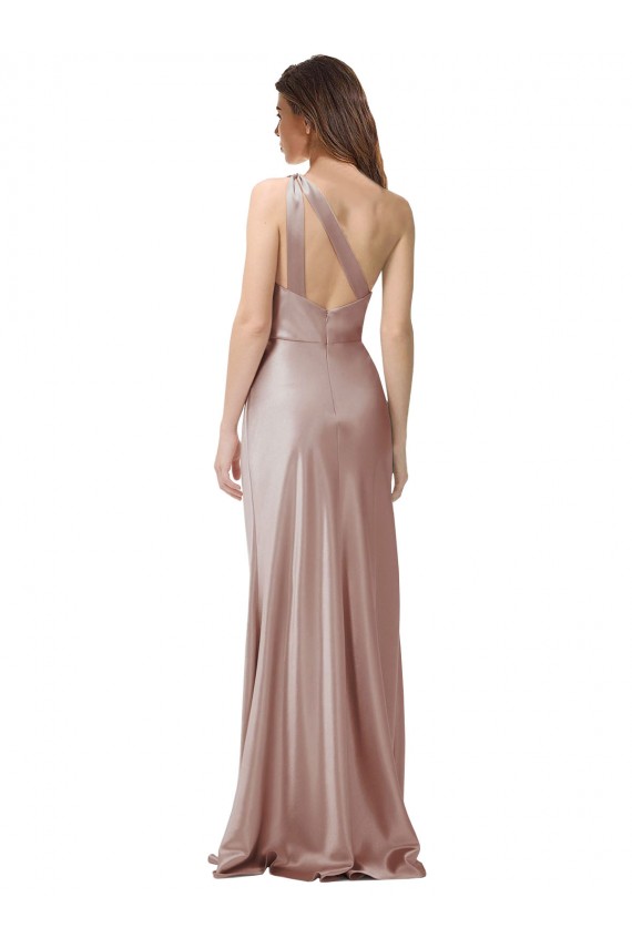One Shoulder Black-Tie Floor Length Long Stretch Satin Prom Dress for Sale