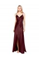 Sleek Spaghetti Straps V-Neck Stretch Satin Prom Dress with Center Front Slit for Sale