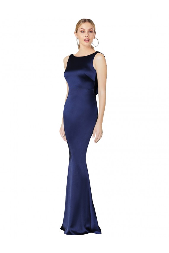 Sheath High Neck Stretch Satin Prom Dress Low Back for Sale