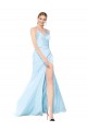 Double Straps V-Neck Sleeveless Stretch Satin Prom Dress with High Slit for Sale