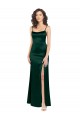 Long Slim Scoop Neck Stretch Satin Prom Dress with Open Back for Sale