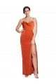 Front Cowl Neck Long Floor Length Stretch Satin Prom Dress with High Side Split for Sale