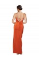 Front Cowl Neck Long Floor Length Stretch Satin Prom Dress with High Side Split for Sale