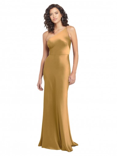 One Shoulder Long Floor Length Stretch Satin Slip Prom Dress for Sale