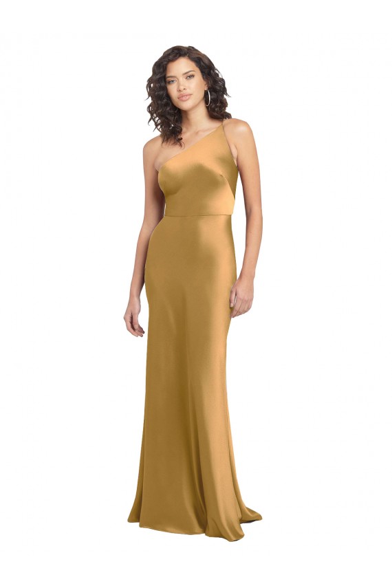 One Shoulder Long Floor Length Stretch Satin Slip Prom Dress for Sale