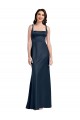 Square Neck A-Line Long Stretch Satin Prom Dress with Wide Straps for Sale
