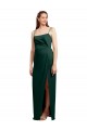 Sleek Straight Neckline Long Wrap Stretch Satin Prom Dress with Angled Pleats for Sale
