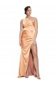 One Shoulder Ruched Stretch Satin Prom Dress with Thigh High Split for Sale