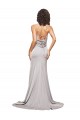 High Neck Low Back Long Full Length Stretch Satin Prom Dress for Sale