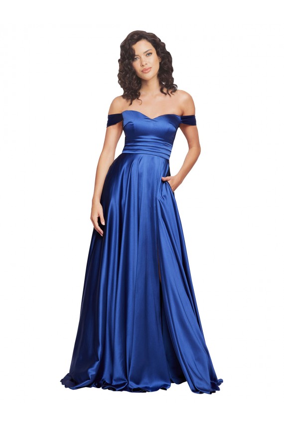 Ball Gown Off the Shoulder Sweetheart Stretch Satin Prom Dress for Sale
