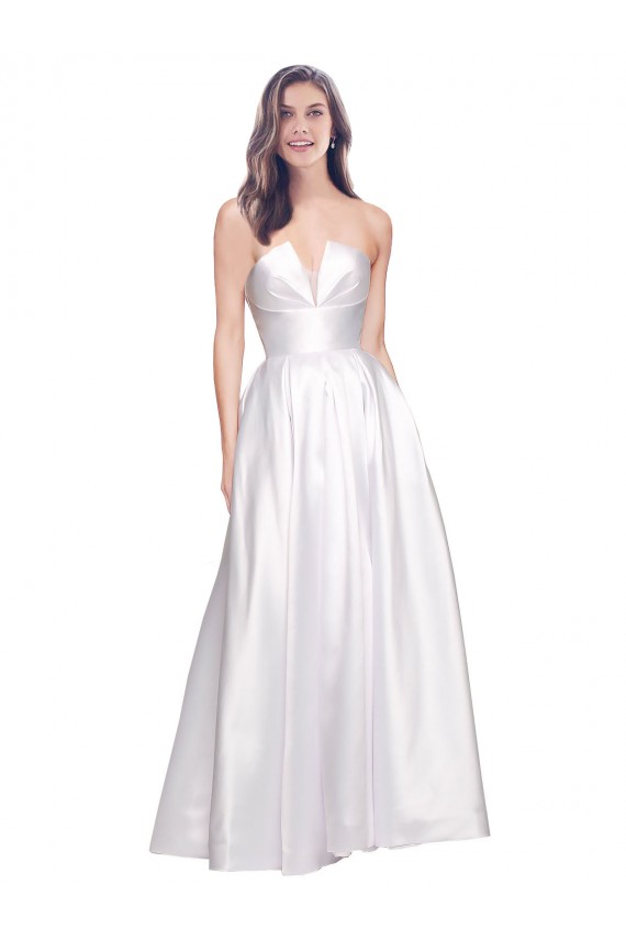 Full Length Strapless V-Cutout Stretch Satin Prom Dress for Sale
