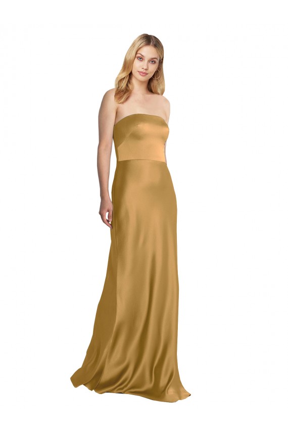 Sleek Strapless Long A-Line Stretch Satin Prom Dress for Sale