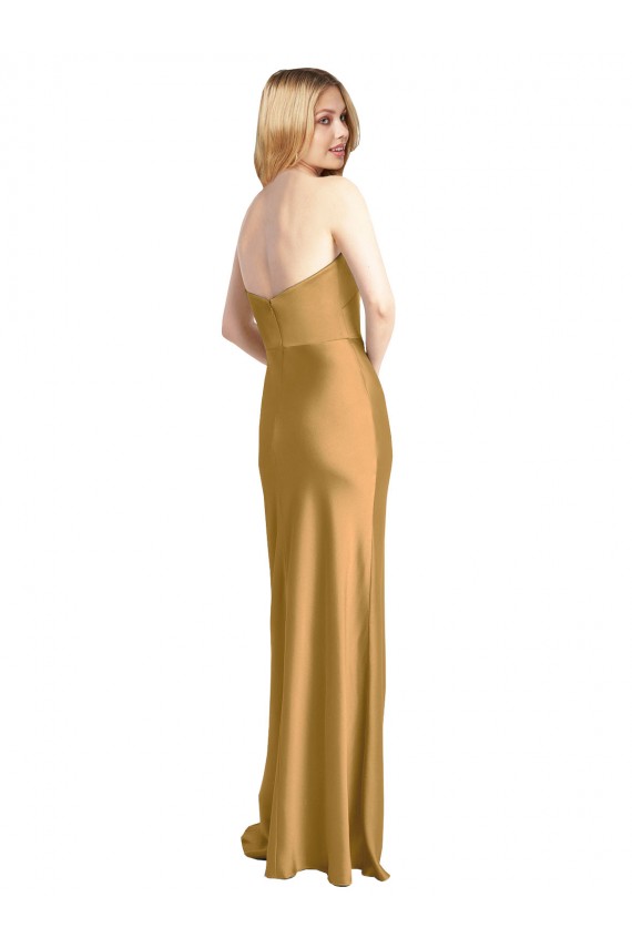Sleek Strapless Long A-Line Stretch Satin Prom Dress for Sale