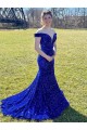 Off the Shoulder Sleeveless Long Sweep Train Velvet Sequin Prom Dress for Sale