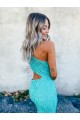 Mermaid One Shoulder Sleeveless Long Sweep Train Velvet Sequin Prom Dress for Sale