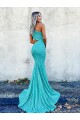 Mermaid One Shoulder Sleeveless Long Sweep Train Velvet Sequin Prom Dress for Sale
