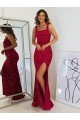 Square Neck Sleeveless Long Velvet Sequin Prom Dress with Slit for Sale